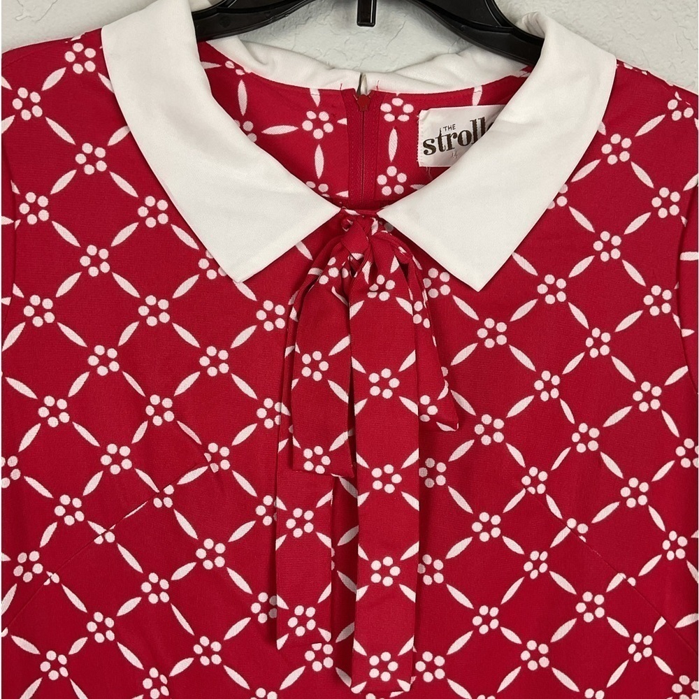Vintage The Stroller Red White Patterned Short Sleeve Dress Retro Size 18 - Picture 4 of 9